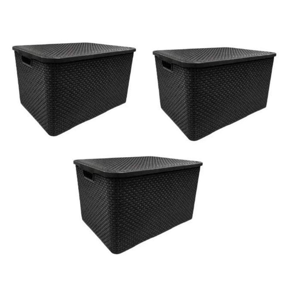 Kit Com 3 Organizador Rattan 20L Preto