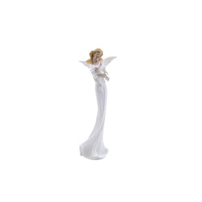 Imagem Anjo Loiro Com Bebe Branco Resina 20 Cm