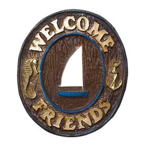 Placa de parede em resina - Welcome Friends Náutico