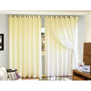 Cortina Sala Voal Liso Com Forro Microfibra Palha 6,00X2,80
