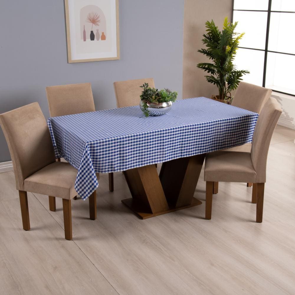 Toalha De Mesa 1 Peça Brisa Xadrez 6 Lugares Azul