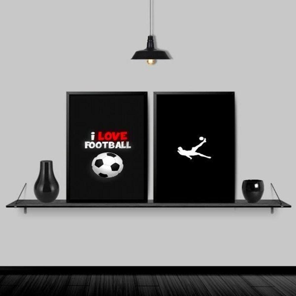 Kit 2 Quadros Decorativos Futebol 45X34Cm - Com Vidro Preta