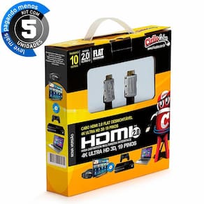 Cabos Hdmi 2.0 Flat Desmontável - 10 Mt Kit Com 5