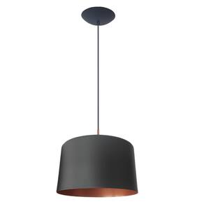 Luminária Pendente Redondo Grande Paris Preto e Cobre Stilo Lustres