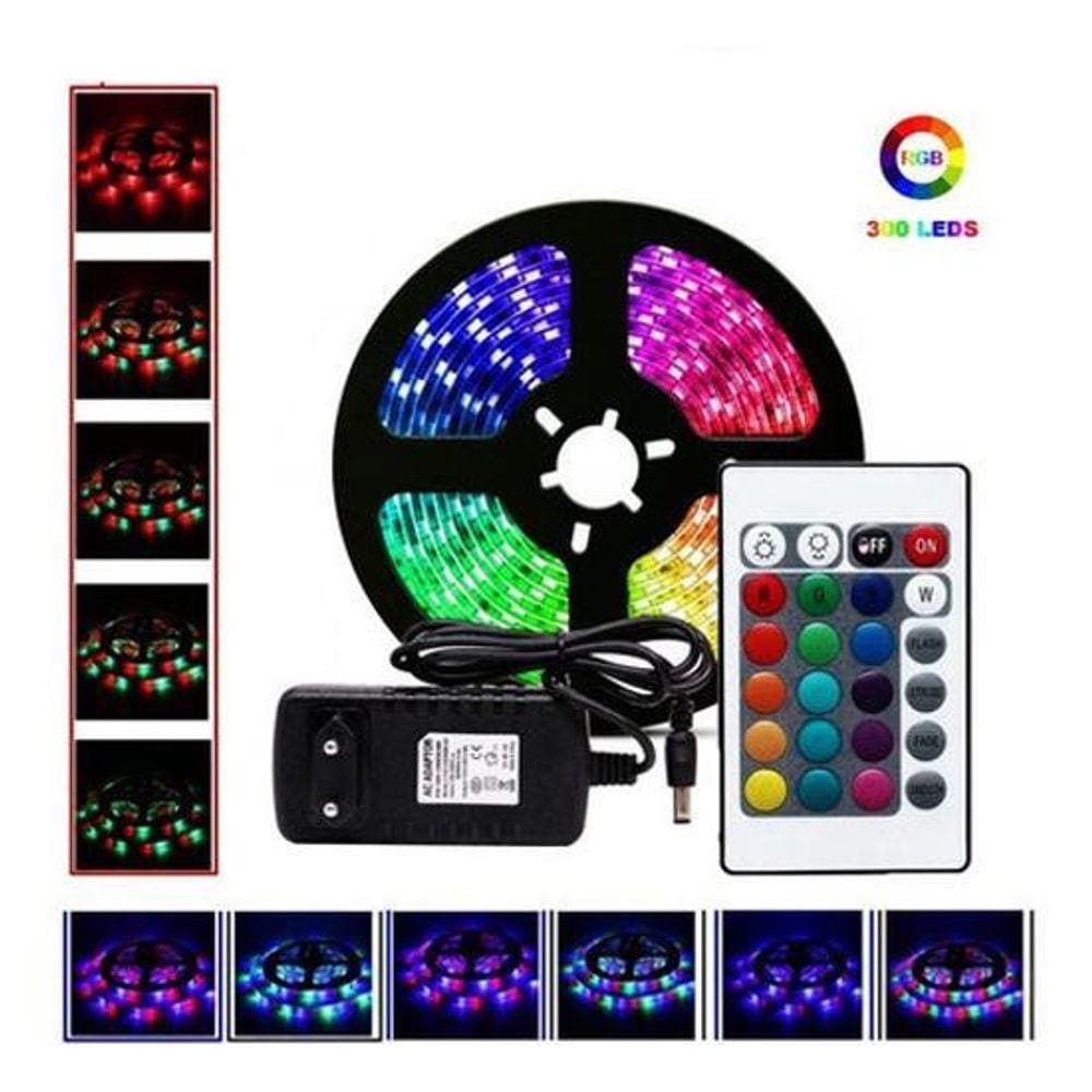 Fita Led Colorida Rgb 5050 5 Metros 16 Cores Fonte Controle