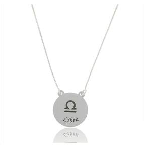 Corrente Signo Placa Redonda Envelhecida Libra Em Prata 925