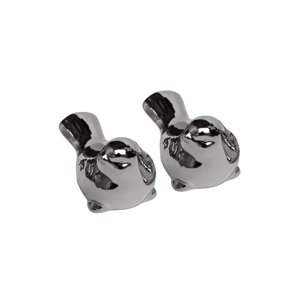 Casal de Pássaros em Porcelana Passarinho Prata 8,5cmx6cm