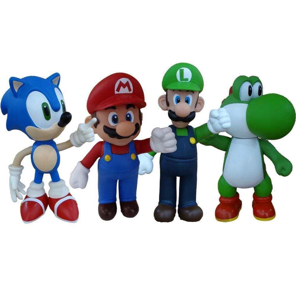 Sonic Azul Super Mario Luigi E Yoshi - 4 Bonecos Grandes