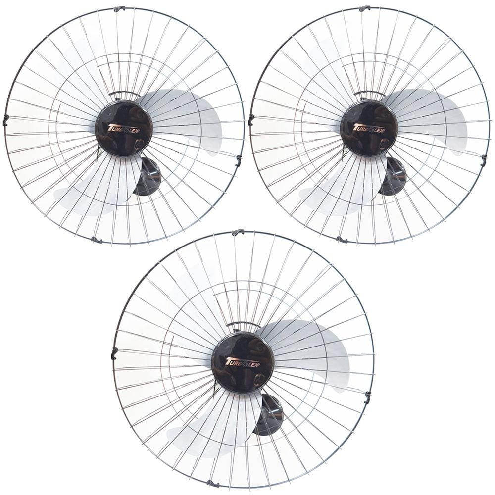 Kit 3 Ventiladores Parede 60cm 200W Industrial Turbo Turbão 3 Pás Bivolt 110V 220V Preto Vitalex
