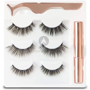 Kit 3 Pares Cílios Postiços Magnéticos Com Pinça E Delineador Magnetico