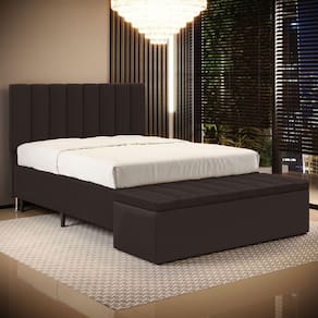 Cabeceira Nashira e Calçadeira Baú Navi 160 para Cama Queen A-011 Couro Marrom Aradecor