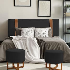 Cabeceira Estofada Cama Casal King Alça em Couro Zeus 195cm Veludo Preto