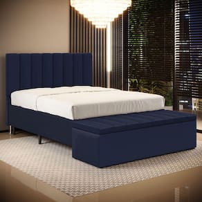 Cabeceira Nashira e Calçadeira Baú Navi 160 para Cama Queen A-019 Couro Azul Aradecor