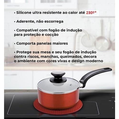 Almofada Silicone Para Fogão De Indução Kit 4 Peças Vermelho