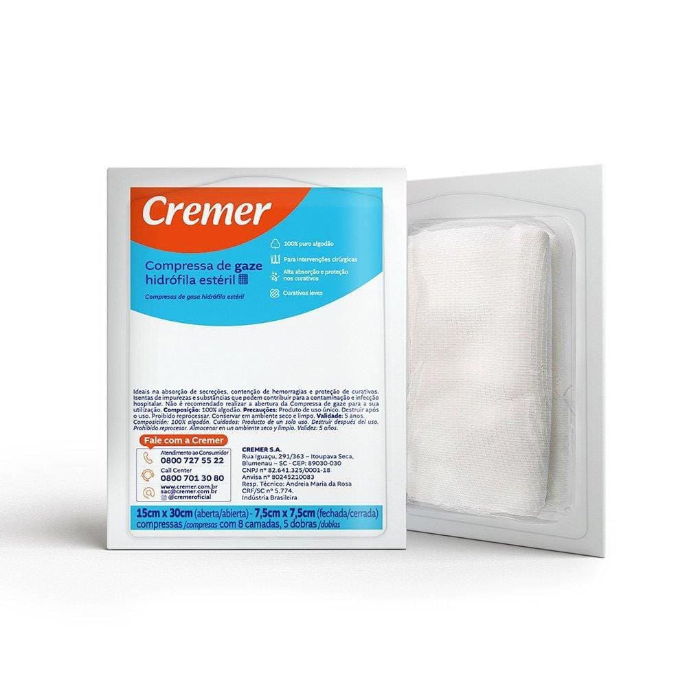 Compressa De Gaze Cremer 11 Fios 7,5X7,5Cm Esteril 50X10x1