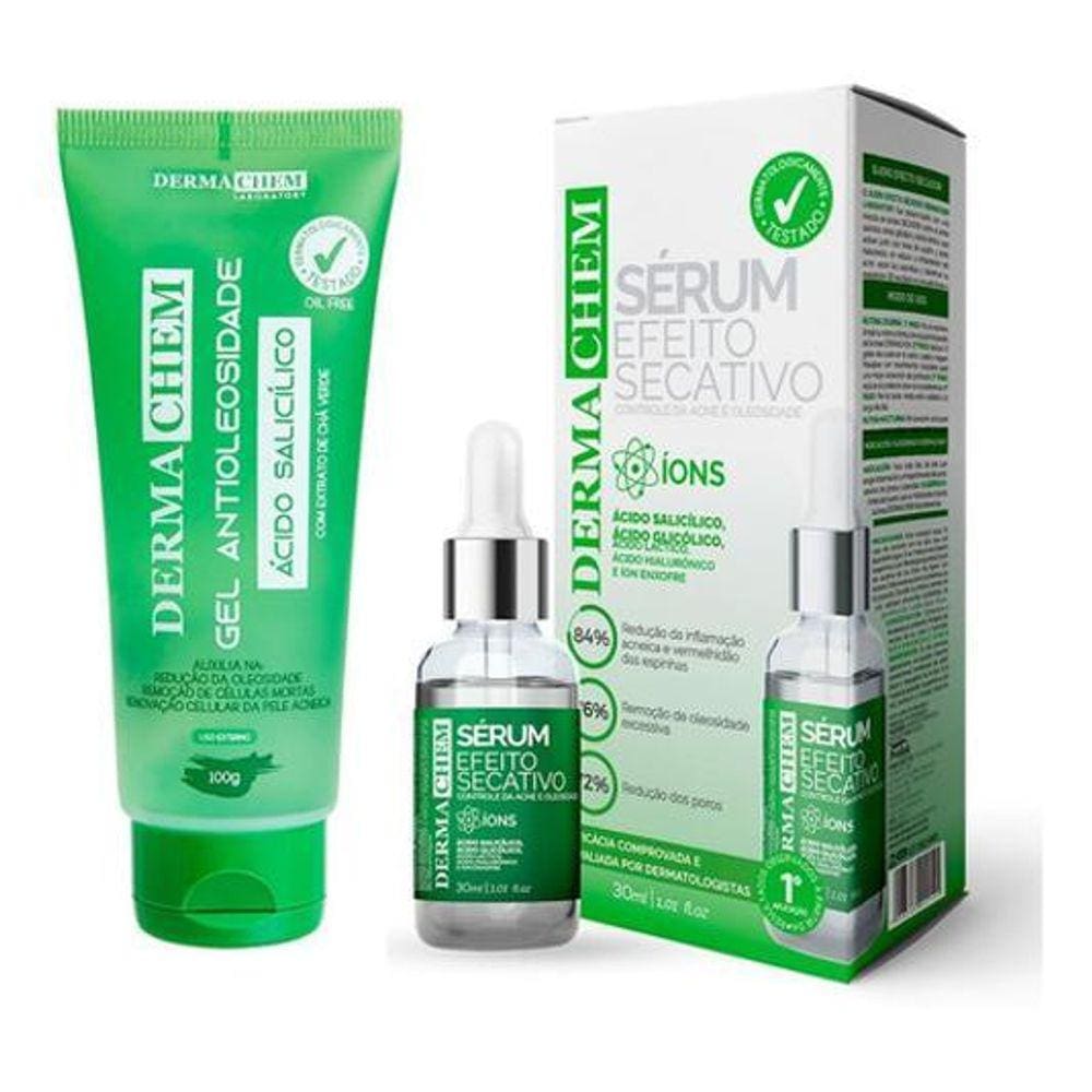 Kit Limpeza Pele Serum Secativo Acne + Gel Anti Oleosidade