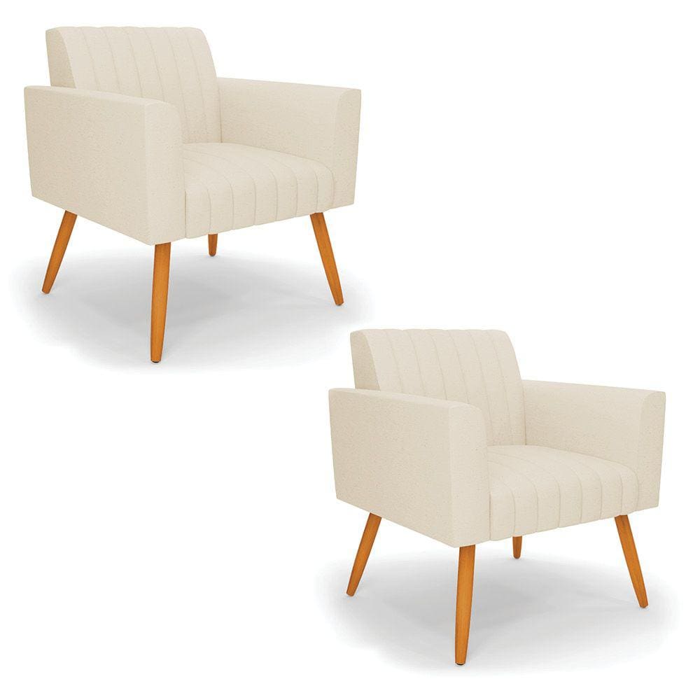 Kit 2 Poltronas Viena Gomada Linho Pés Palito Castanho - D`Rossi