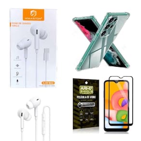 Kit Fone De Ouvido S23 Ultra Com Capinha E Película 3D