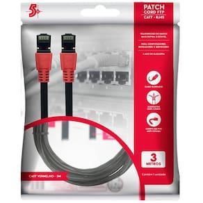Cabo de Rede CAT7 PATCH CORD FTP 600 MHZ / 10 GBPS 3M Vermelho