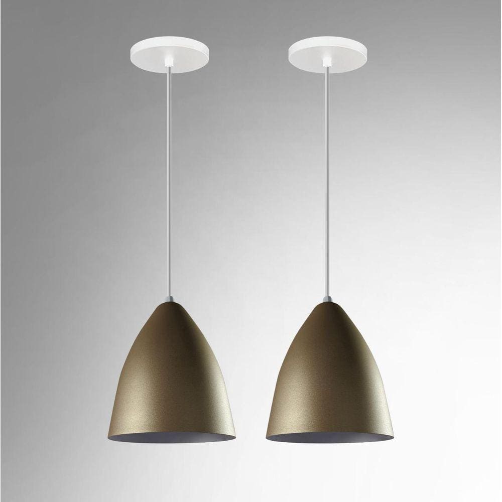 Kit 2 Lustres Pendentes Modelo Vegas Luxo Dourado Com Branco