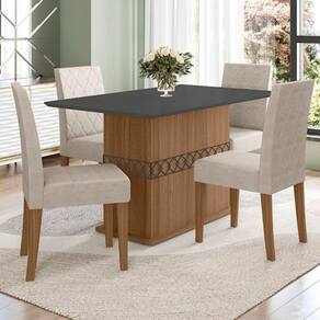 Conjunto Sala De Jantar Mesa Agata 4 Cadeiras Jade Poliman Carvalho Com Off White