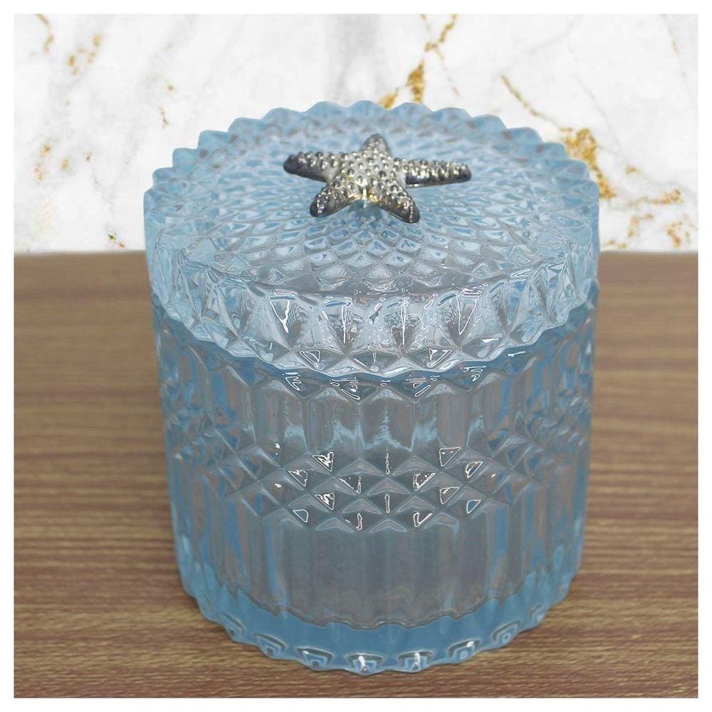 Porta Algodão E Cotonete Azul Vidro 11cm