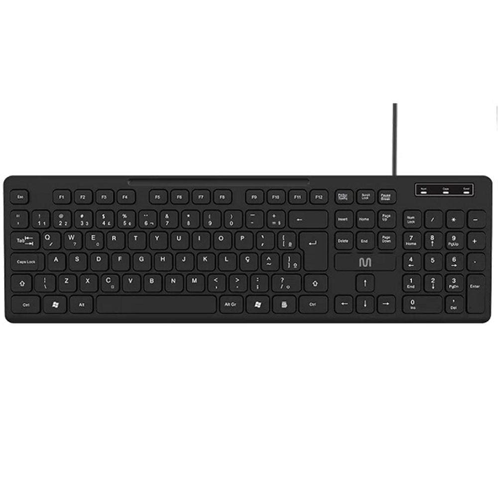 Teclado com Fio 3 Niveis Ajustaveis Teclas Silenciosas e Conexão USB Preto TC144 Multilaser