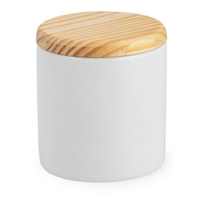Porta Cotonete Porcelana Com Tampa De Madeira Pote De Louça