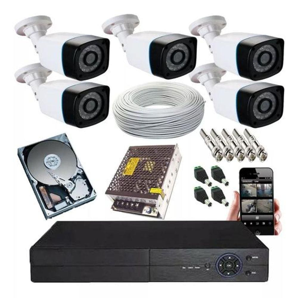 Kit Cftv 5 Câmeras Segurança 2mp 1080p 20m Dvr Full Hd 8 Ch