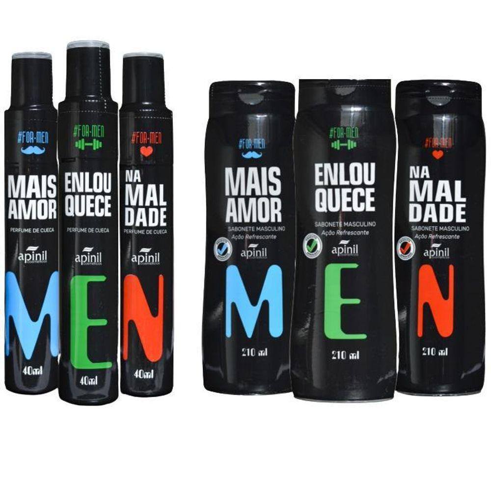 Kit Cuidado Masculino 3 Sabonetes Liquido + 3 Perfume Cueca
