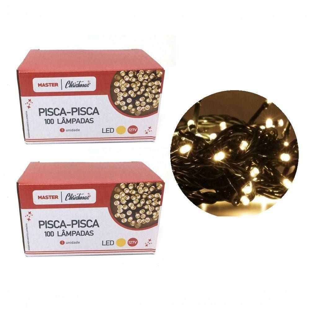 Jogo 2 Pisca Pisca 100 Lâmpadas Led Branco 8 Funções 127V