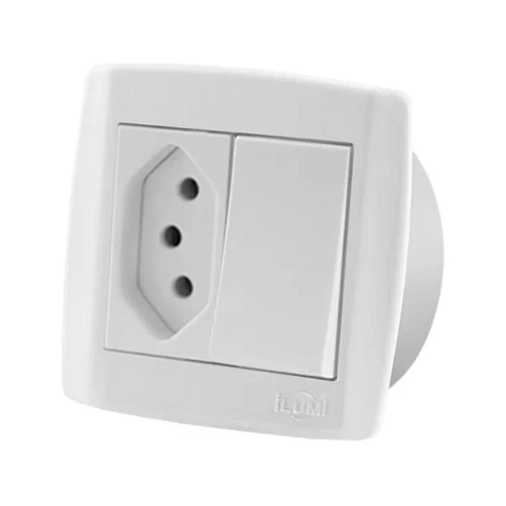 Interruptor Simples Tomada 10A Dupla Para Móveis Ilumi Slim