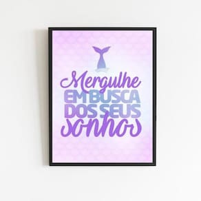 Quadro Sereia Busque Seus Sonhos 33X24Cm - Com Vidro Preta