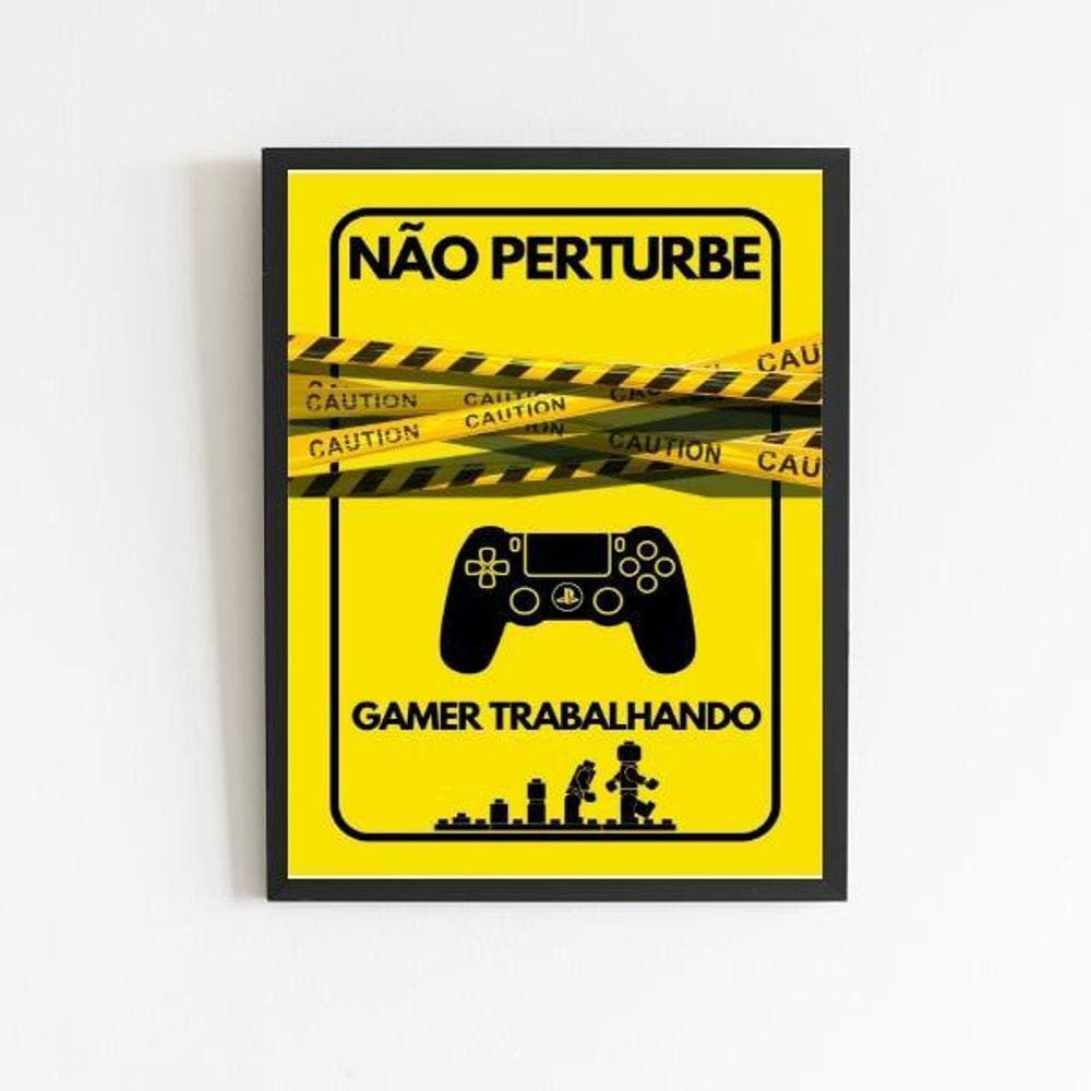 Quadro Para Porta Gamer Trabalhando 45X34Cm - Com Vidro