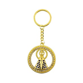Chaveiro Nossa Senhora Aparecida Aura Circular Dourada Ou