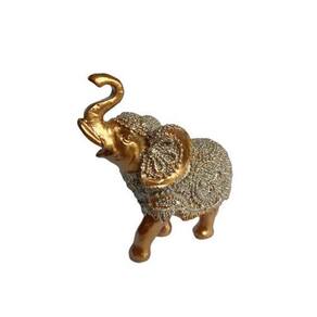 Elefante Pequeno Resina Dourado Sabedoria Sorte Glitter 10Cm