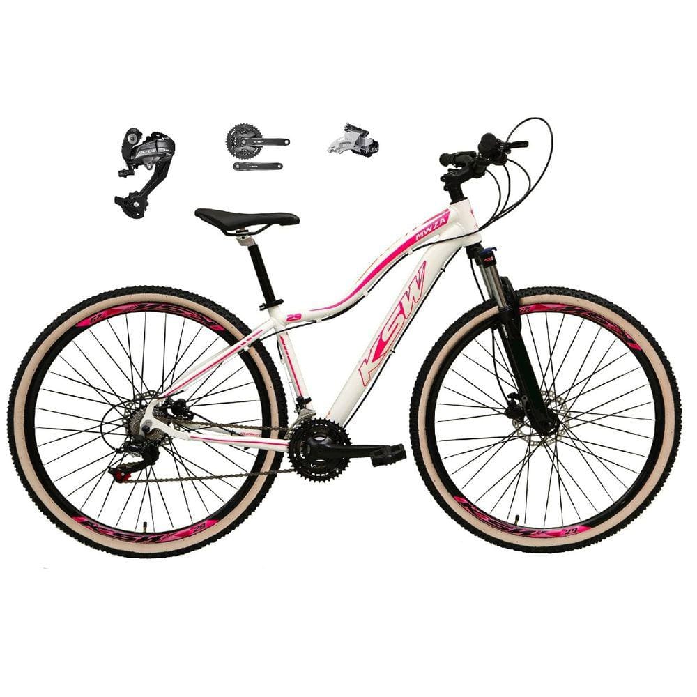 Bicicleta Feminina Aro 29 Ksw Mwza 27v Câmbios Shimano Altus Freios Hidráulicos Garfo Com Trava Pneu Bege - Branco/Rosa