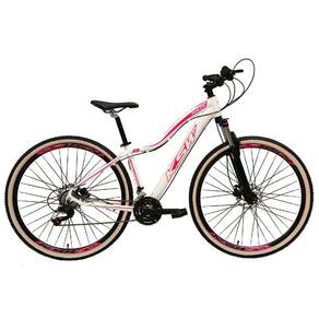 Bicicleta Feminina Aro 29 Ksw Mwza 27v Freio Hidráulico K7 Garfo com Trava Pneu com Faixa Bege - Branco/Rosa
