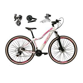 Bicicleta aro 29 Ksw Mwza Shimano Altus 24V Freio a Disco Hidráulico Garfo com Trava com Pneu Faixa Bege - Branco/Rosa