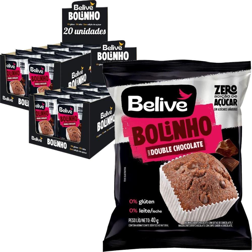 Bolinho Belive Double Chocolate Zero 40G  20 Unidades
