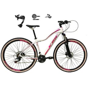 Bicicleta Feminina 29 Ksw Mwza Câmbio Traseiro Shimano Alívio e Altus 27v Freio Hidráulico Garfo Com Trava Pneu com Faixa Bege - Branco/Pink/Violeta
