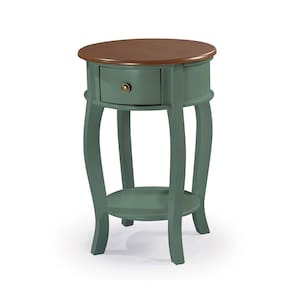 Mesa Lateral Redonda com 1 Gaveta e Prateleira 1035 Linz Móveis - Verde Musgo/Imbuia Glazer