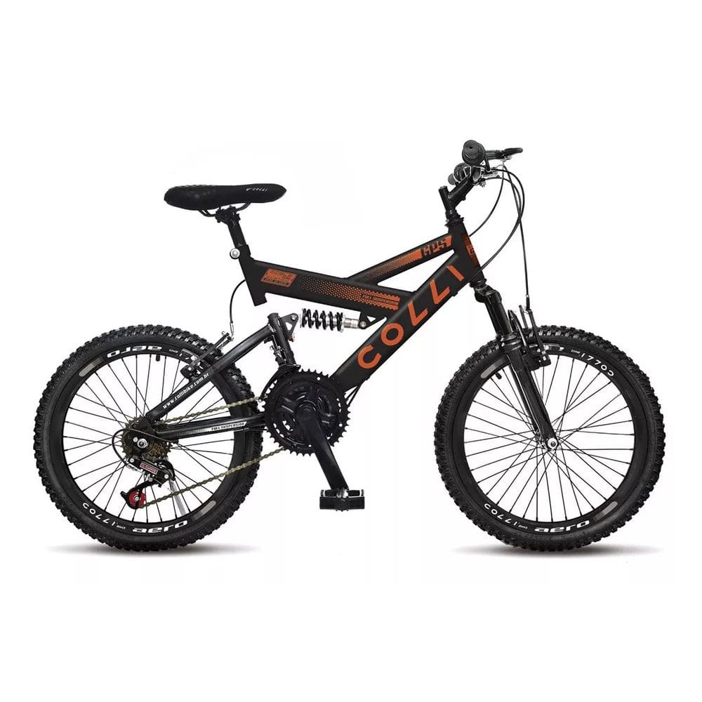 Bicicleta Infantil Aro 20 Colli GPS Bike Preta Dupla Suspensão 21 Marcahas