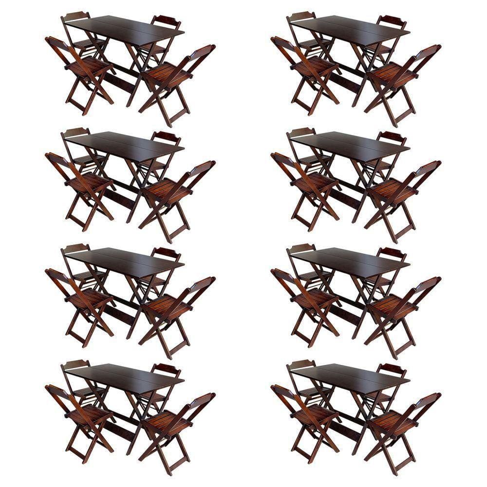 Kit 8 Jogos De Mesa Com 4 Cadeiras De Madeira Dobravel 120X70 - Imbuia - Marrom