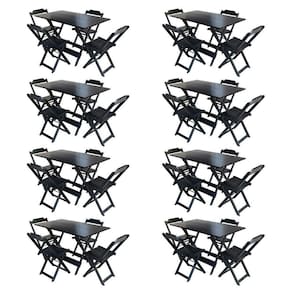 Kit 8 Conjuntos De Mesa Com 4 Cadeiras De Madeira Dobravel 120X70 Preto - Preto