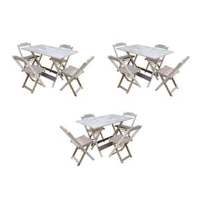 Kit 3 Conjuntos De Mesa Dobravel Com 4 Cadeiras De Madeira 120X70 Para Restaurante E Bar - Sem Pintu