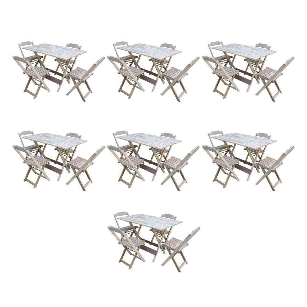 Kit 7 Conjuntos De Mesa Dobravel Com 4 Cadeiras De Madeira 120X70 Para Restaurante E Bar - Sem Pintu