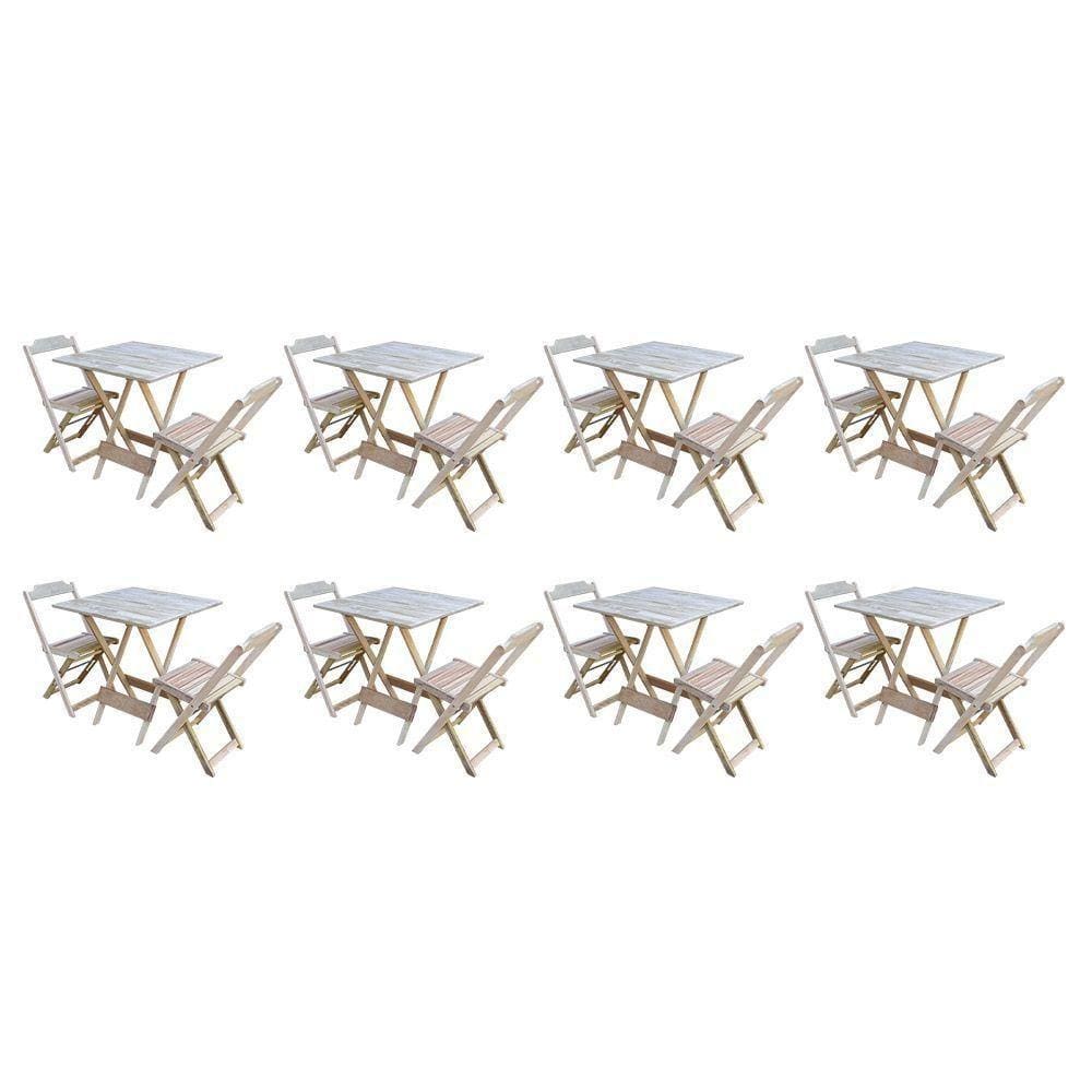 Kit 8 Conjuntos De Mesa Dobravel Com 2 Cadeiras De Madeira 70X70 - Sem - Marrom