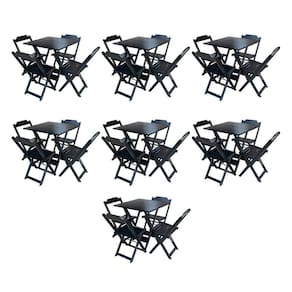Kit 7 Conjuntos De Mesa Dobravel Com 4 Cadeiras De Madeira 70X70 Para Restaurante E Bar - Preto