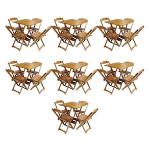 Kit 7 Jogos De Mesa Dobravel Com 4 Cadeiras De Madeira 70X70 Para Restaurante E Bar - Mel